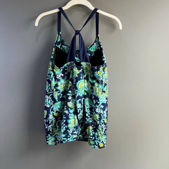 Lands’ End Deep Sea Floral Blouson Tankini Swim Size 10 DDD - Picture 3 of 7